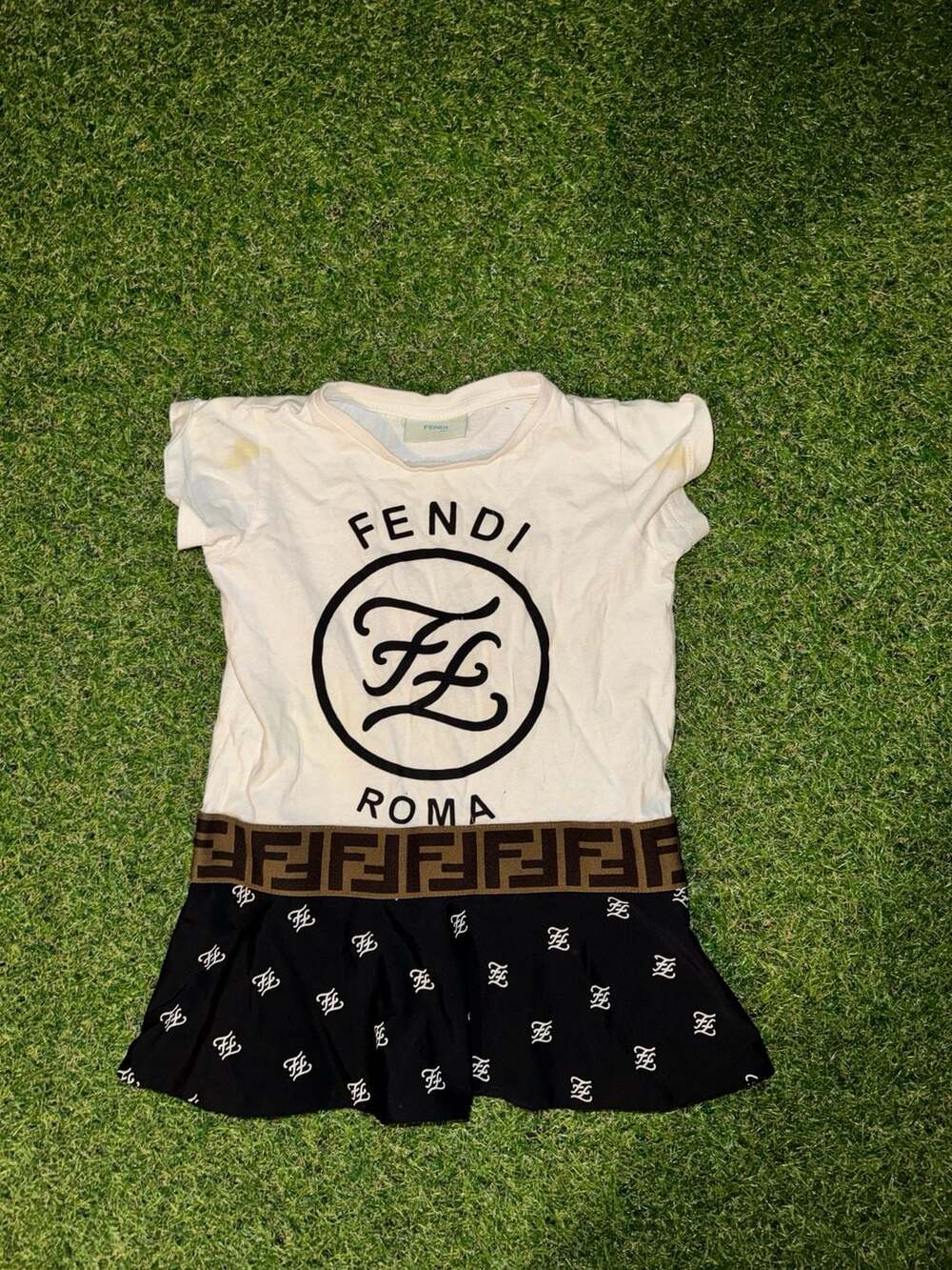 Fendi Kids Roma Logo Dress 3A White Black FF Print Flounced